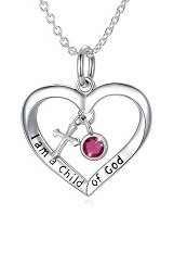 teensy silver cross baby July birthstone necklace